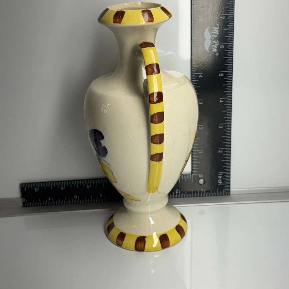 Vintage Ceramic Vase Decorative Tulips Yellow Ribbon‎ Handles
